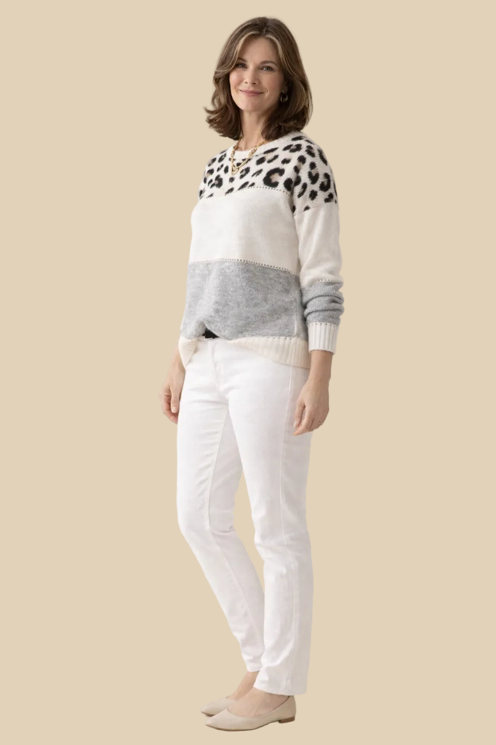 Damen-Strickpullover mit Leopardenmuster