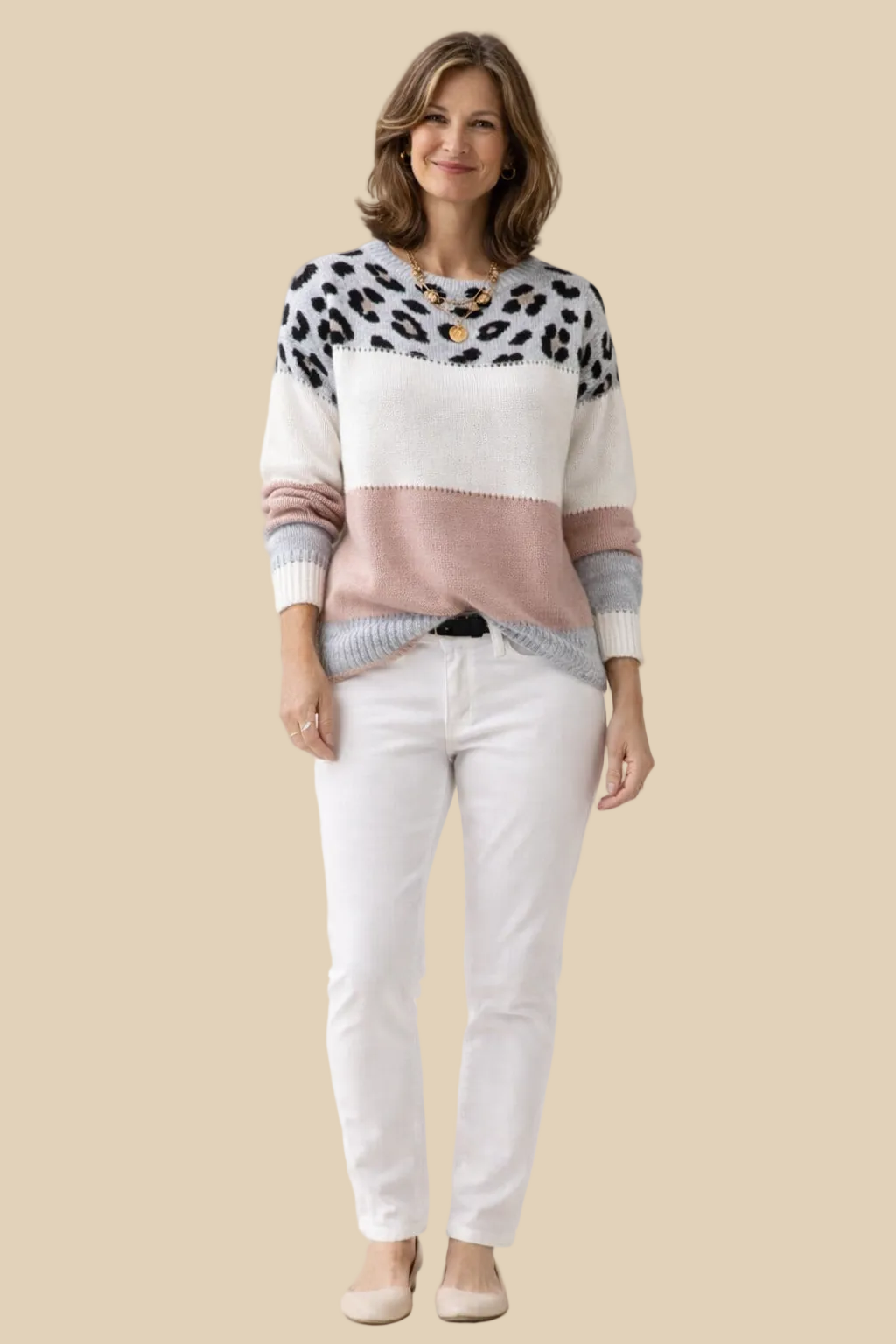 Damen-Strickpullover mit Leopardenmuster