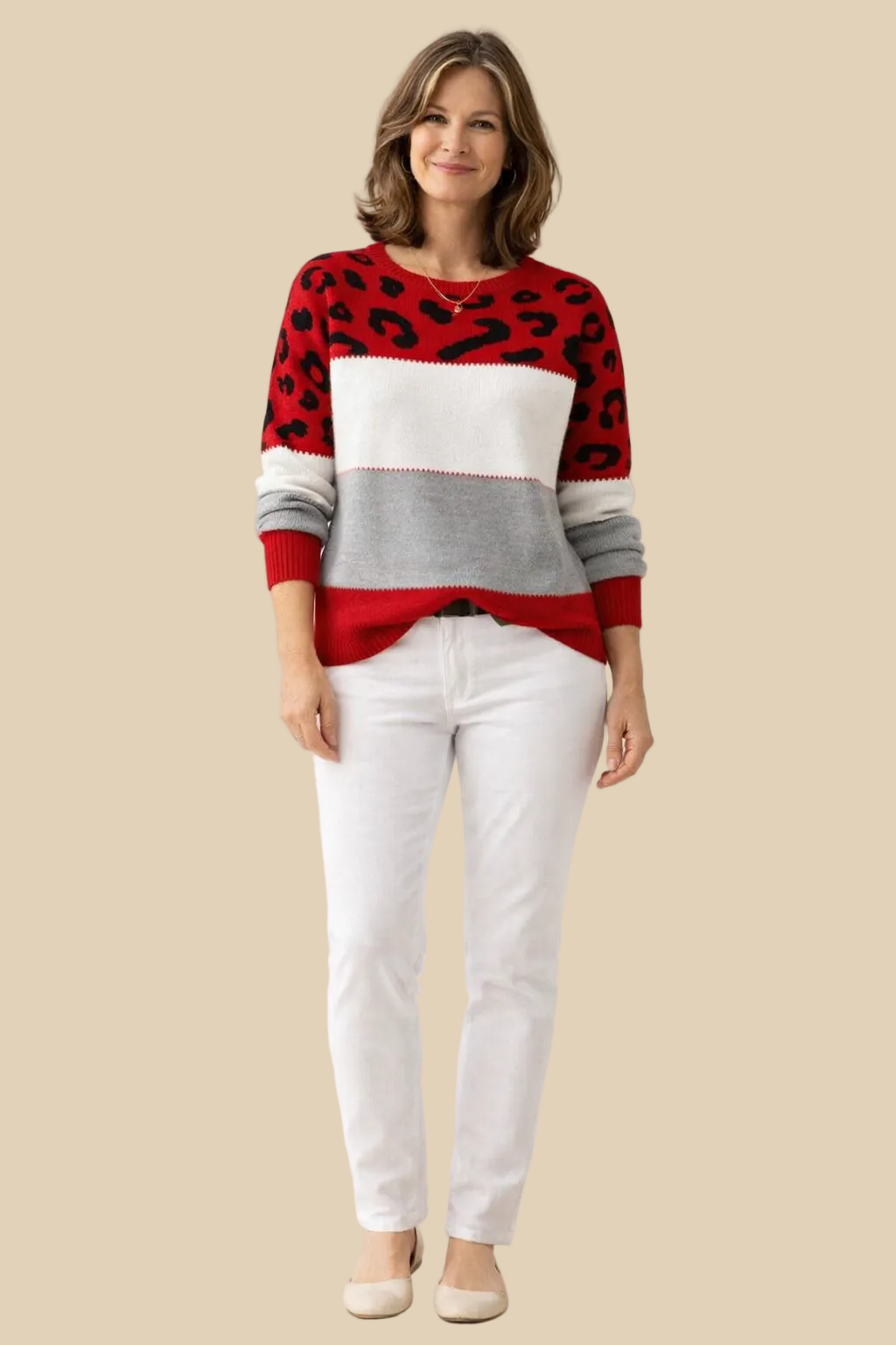 Damen-Strickpullover mit Leopardenmuster