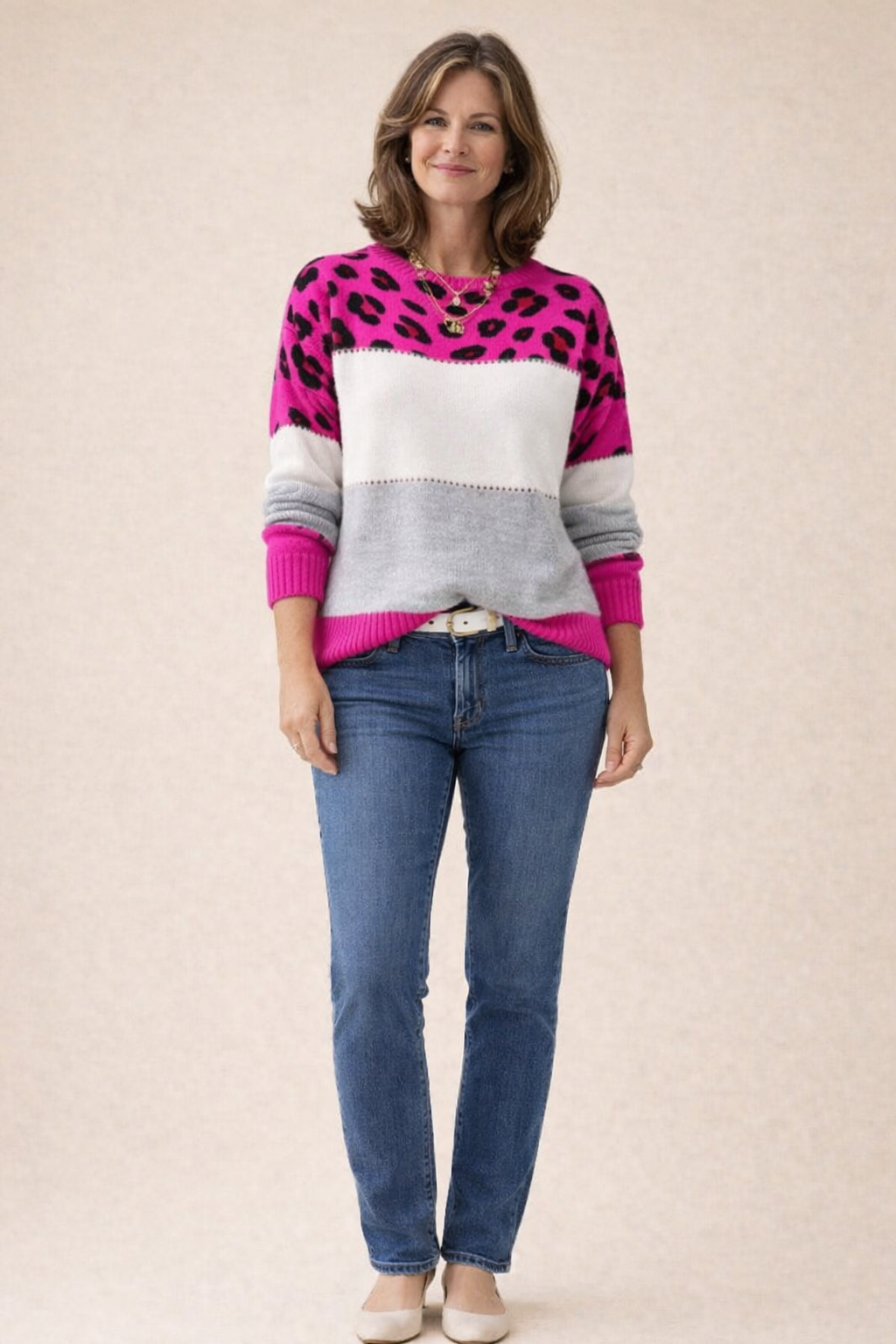 Damen-Strickpullover mit Leopardenmuster