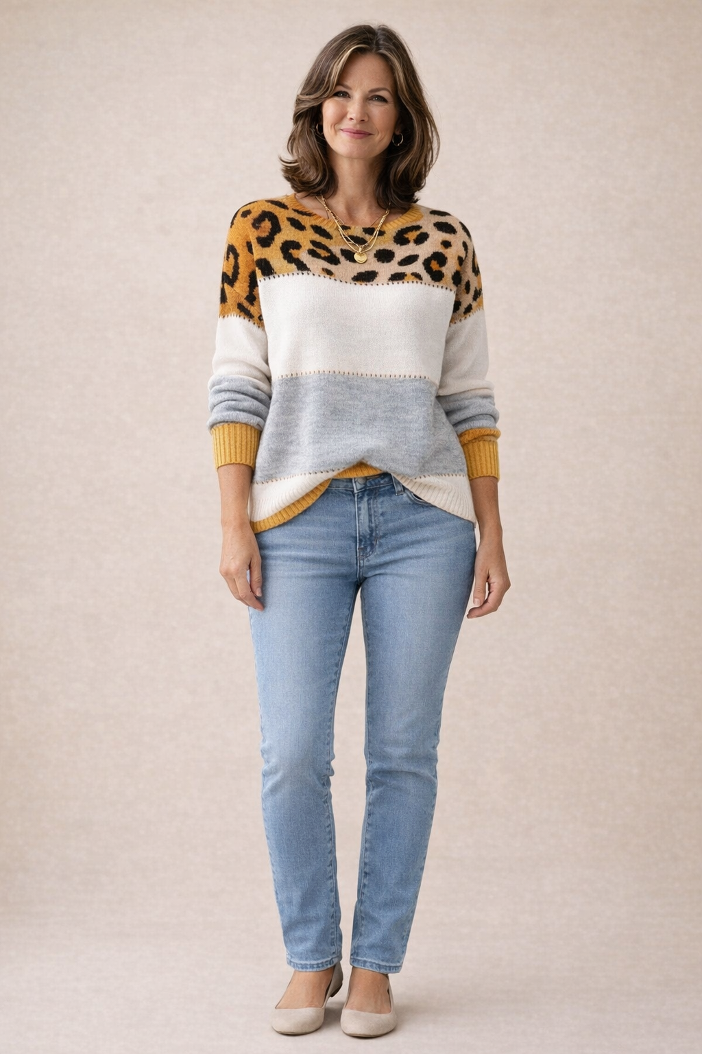 Damen-Strickpullover mit Leopardenmuster