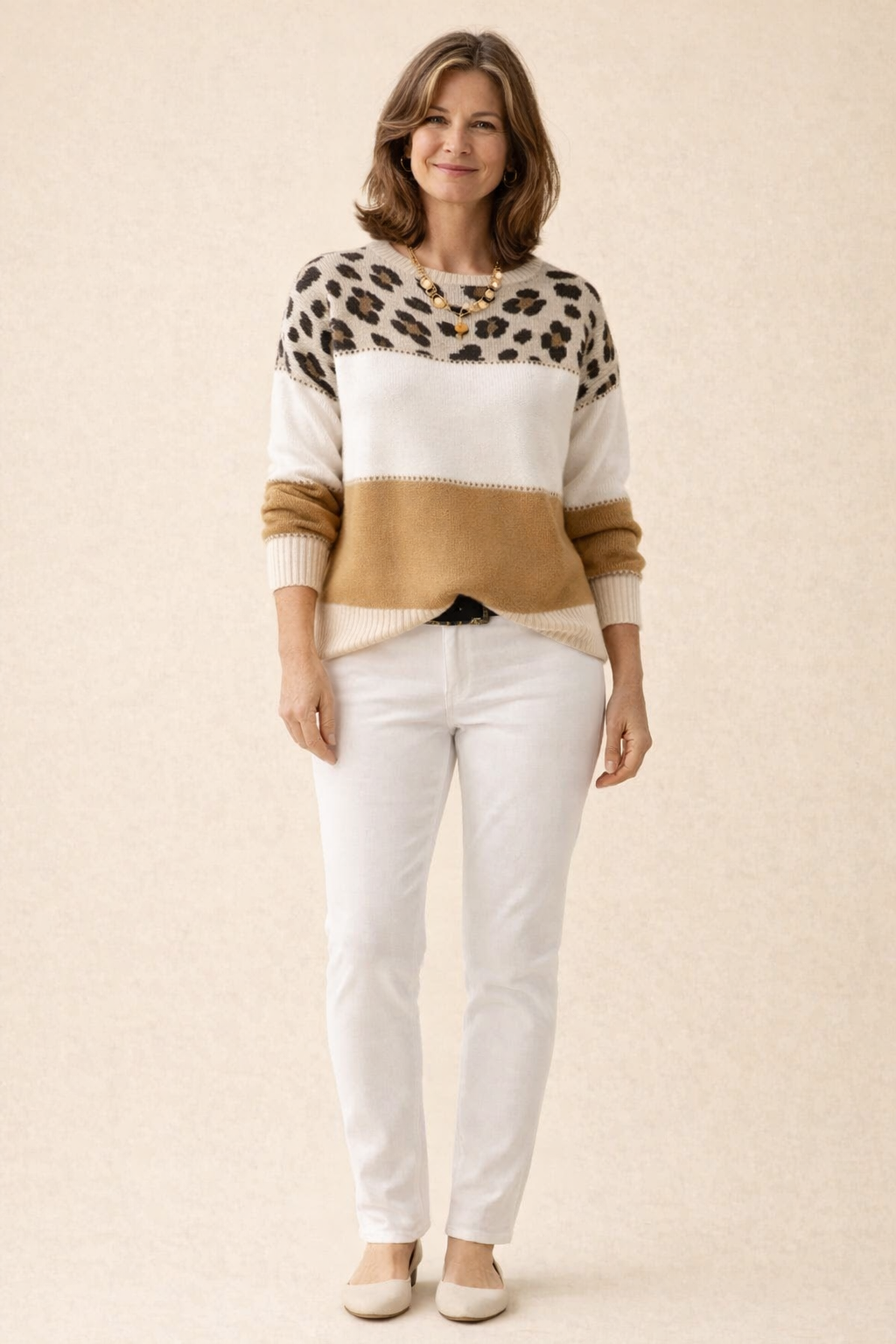 Damen-Strickpullover mit Leopardenmuster