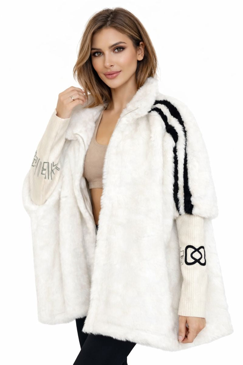 Elegante Patchwork-Kapuzenjacke Winter