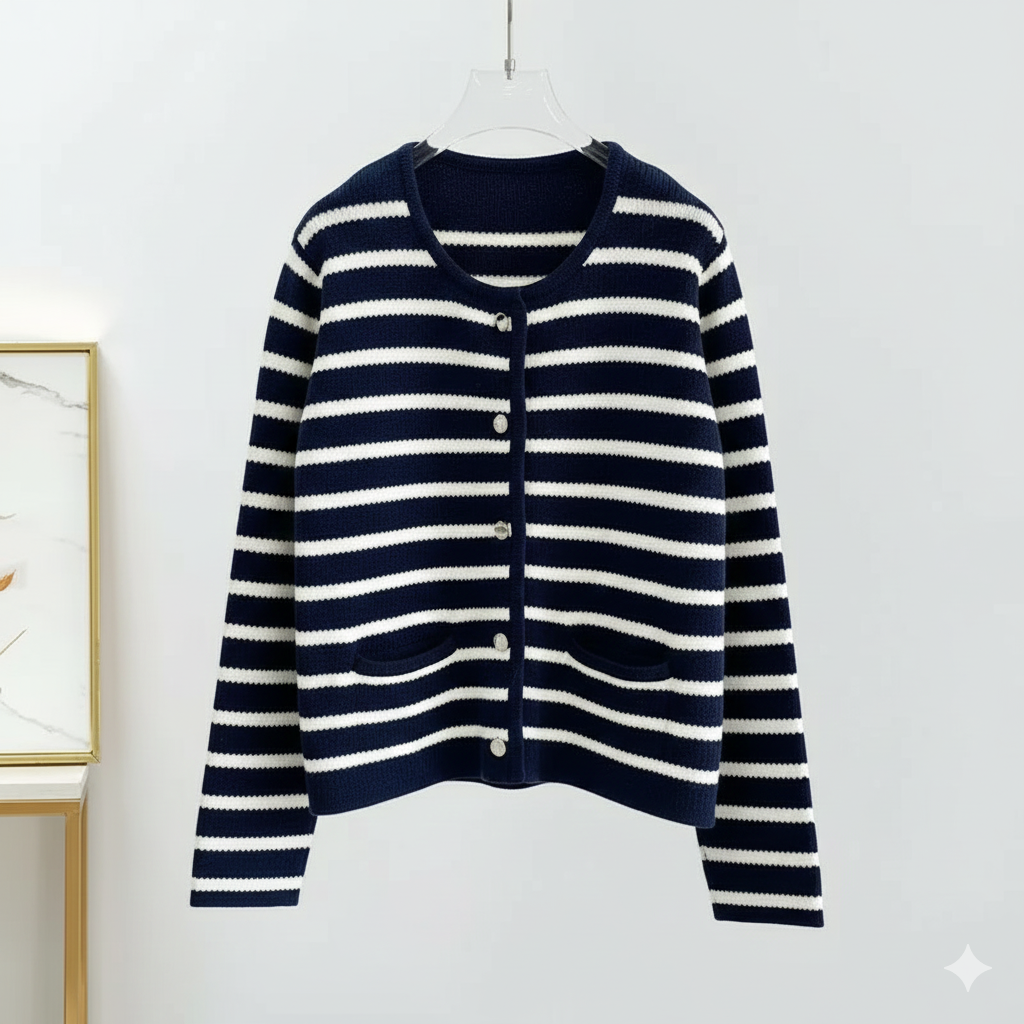 Navy-Weiß Damen Cardigan