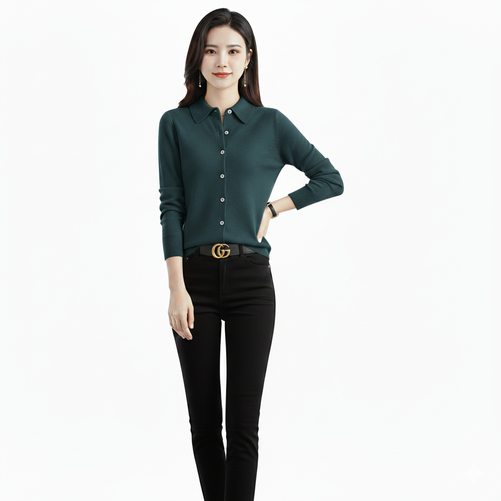 Feiner Polo-Strickpullover