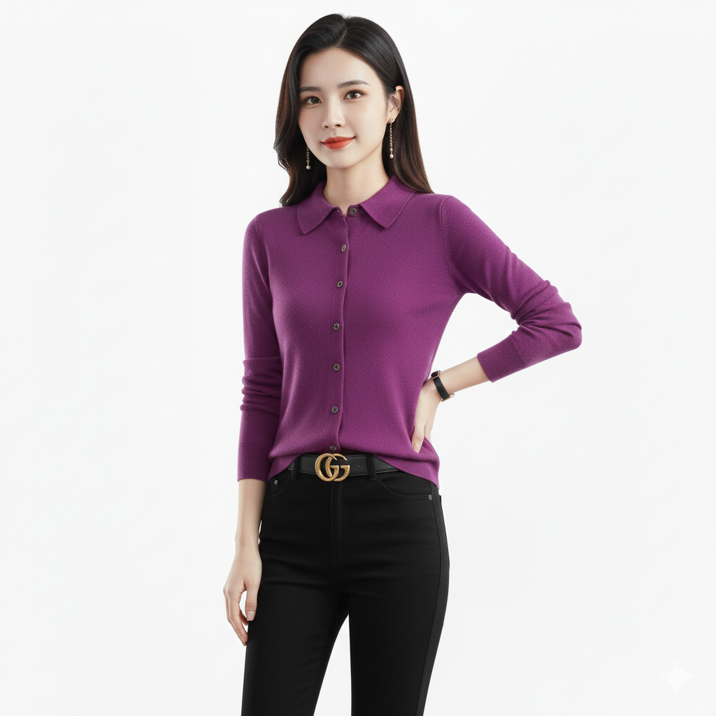 Feiner Polo-Strickpullover