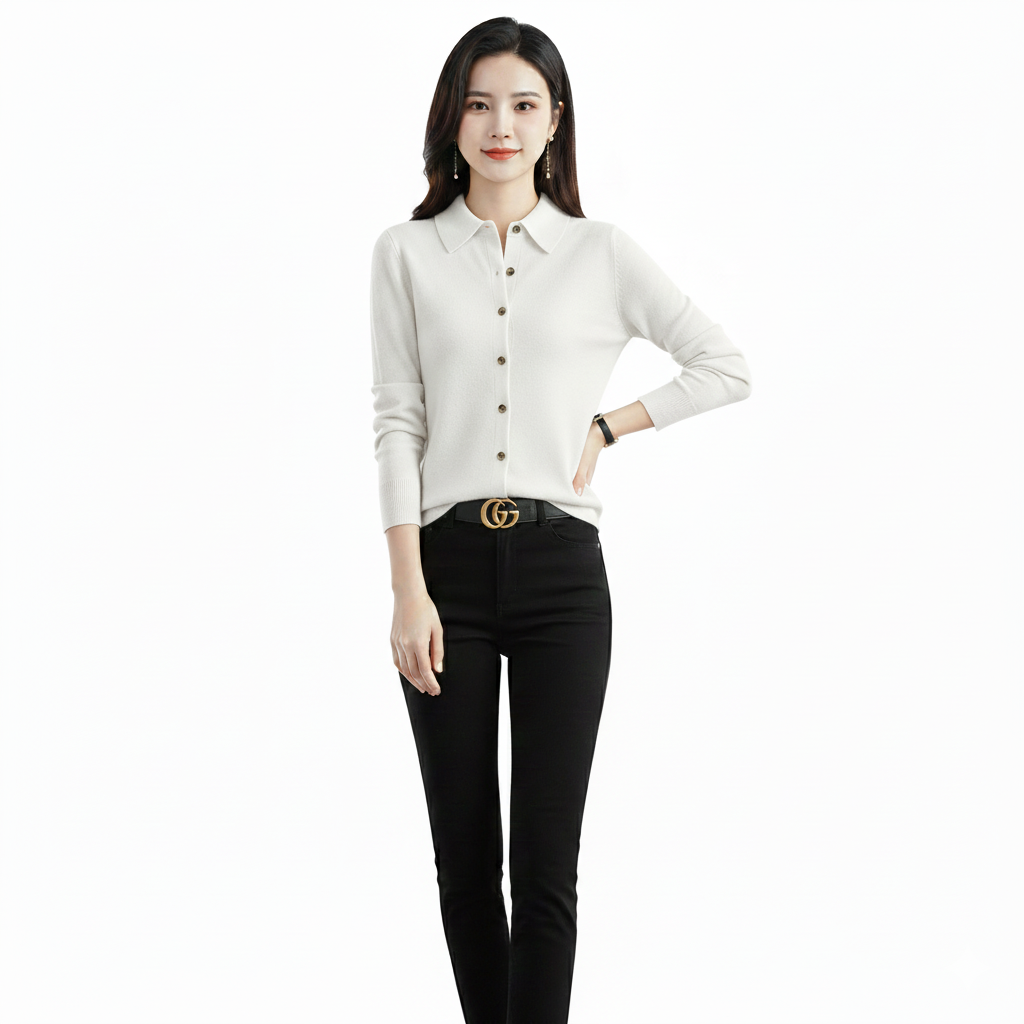 Feiner Polo-Strickpullover