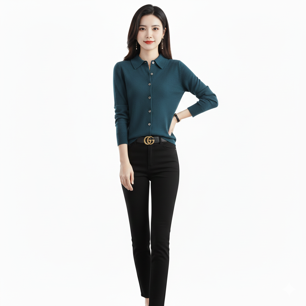 Feiner Polo-Strickpullover