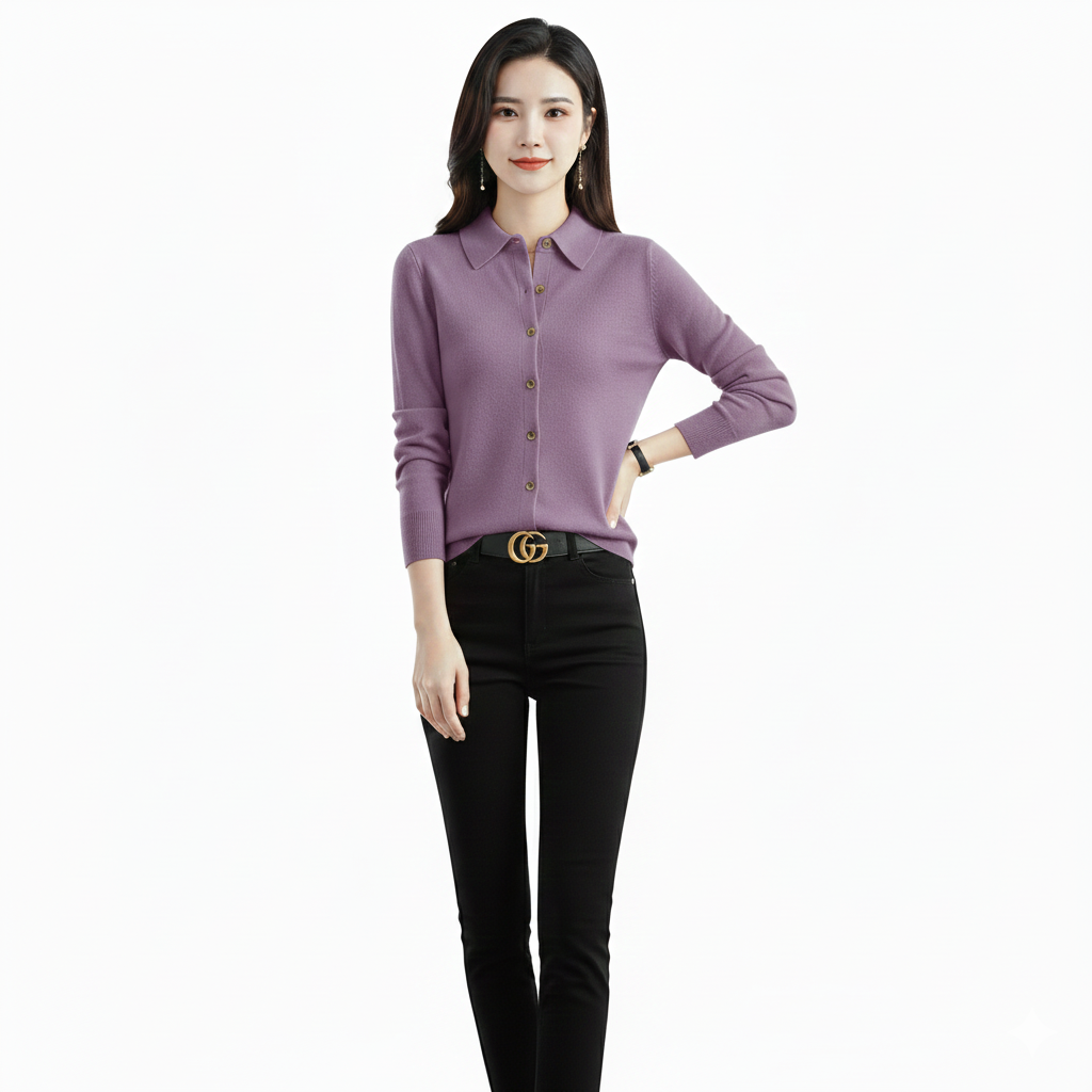 Feiner Polo-Strickpullover