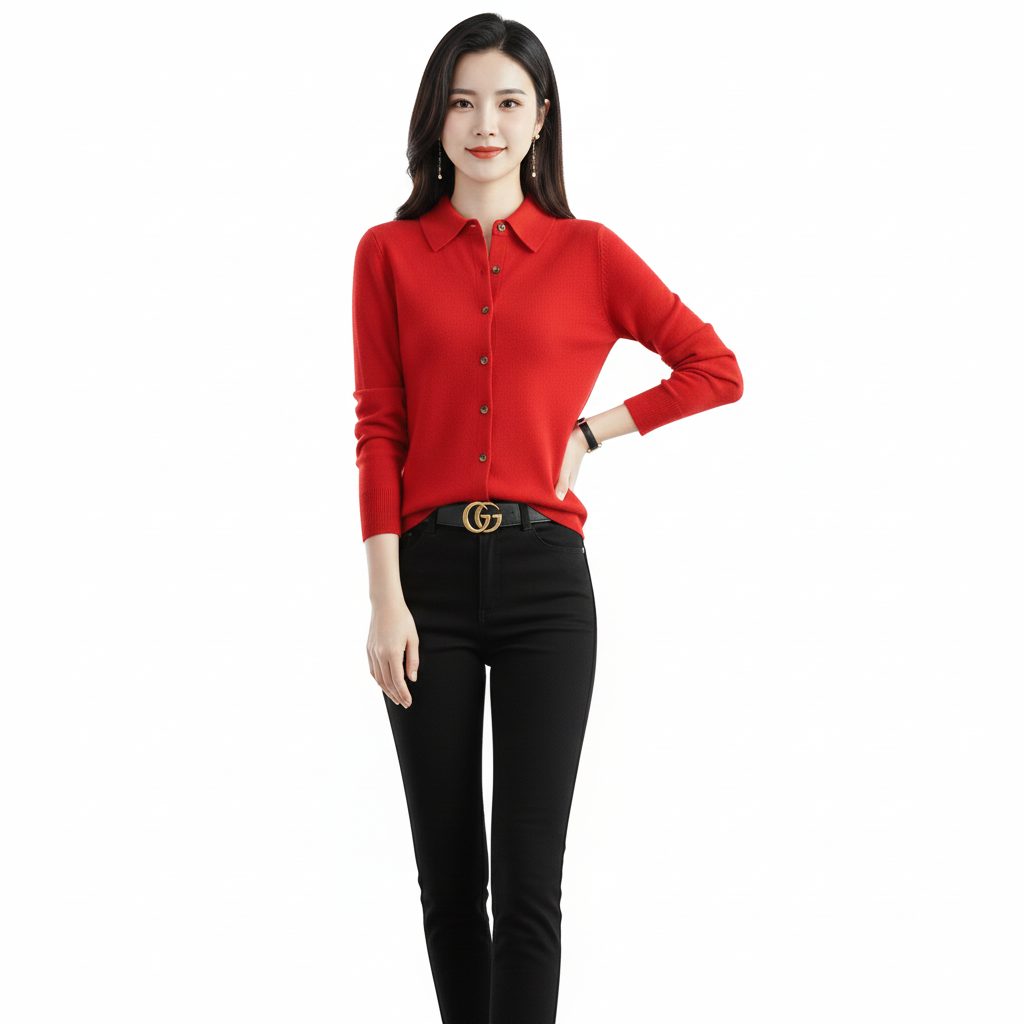 Feiner Polo-Strickpullover