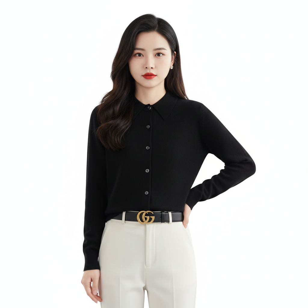 Feiner Polo-Strickpullover