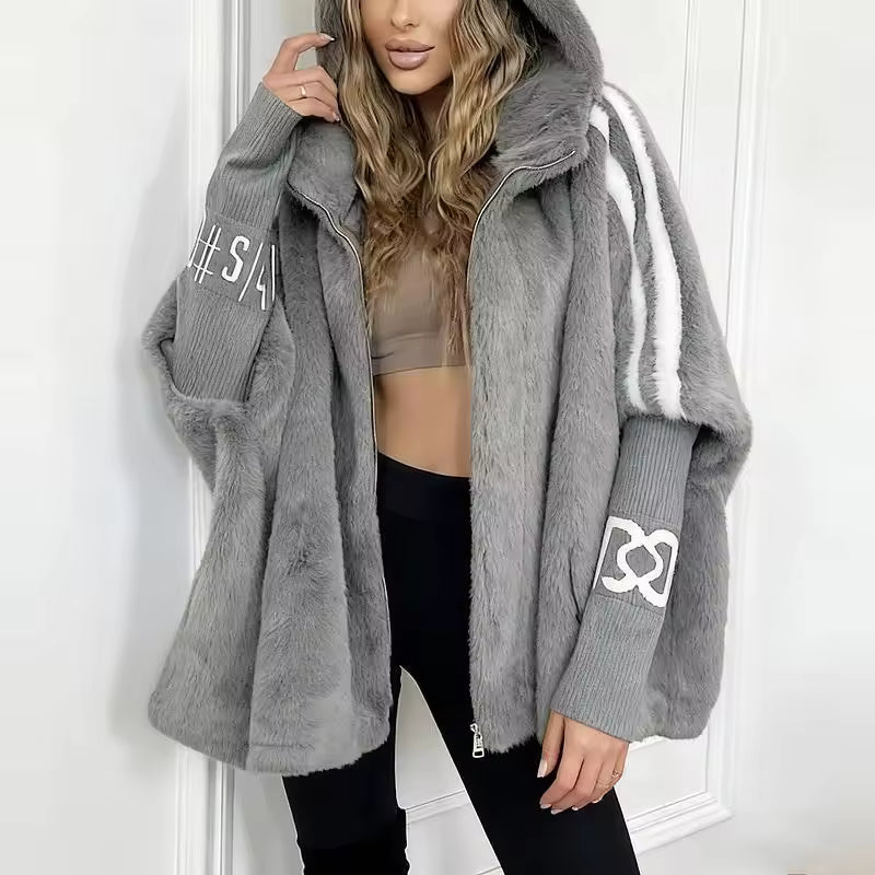 Elegante Patchwork-Kapuzenjacke Winter