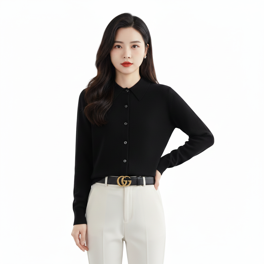 Feiner Polo-Strickpullover