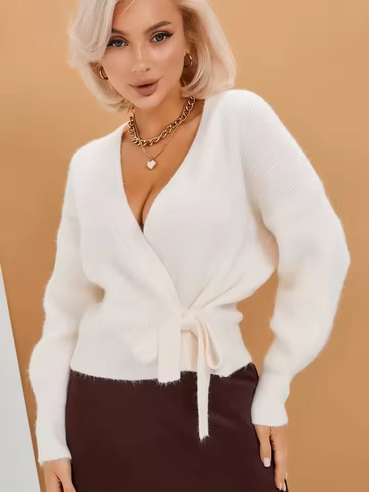 V-Ausschnitt-Gürtel-Strickjacke