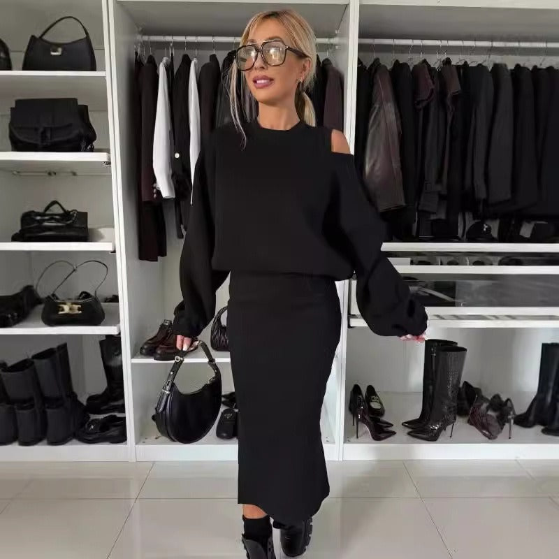 Zweiteiliges Off Shoulder Strickset