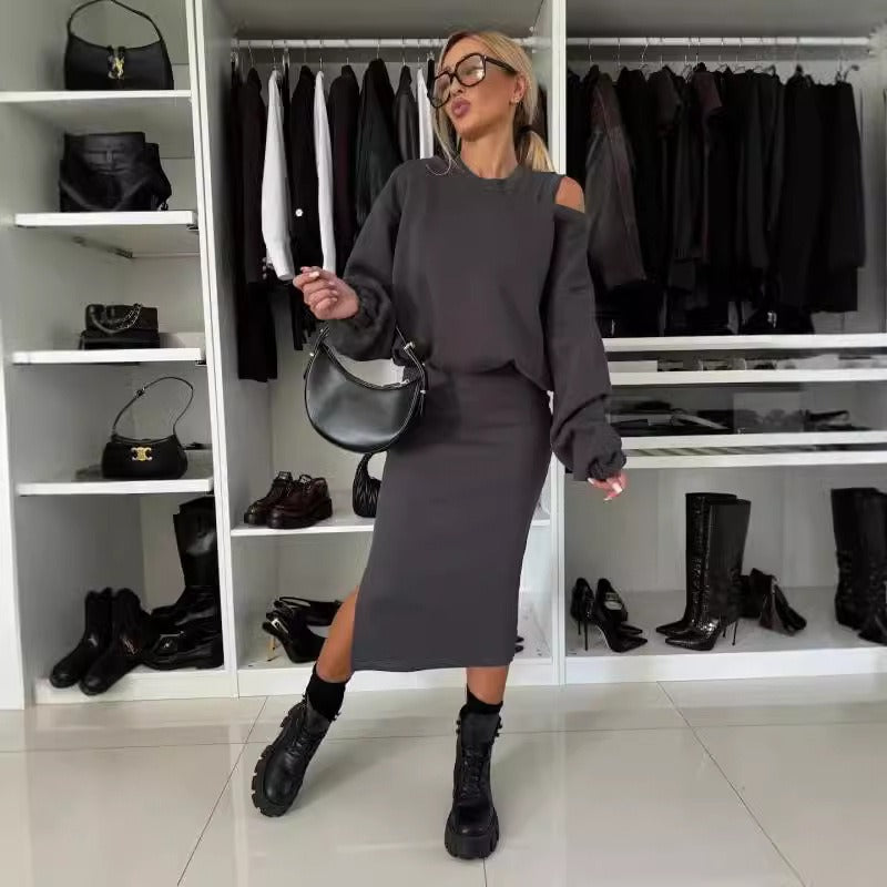 Zweiteiliges Off Shoulder Strickset