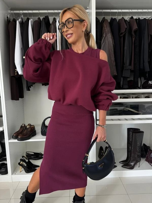 Zweiteiliges Off Shoulder Strickset