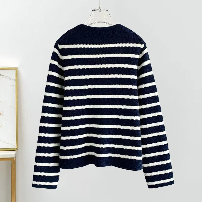 Navy-Weiß Damen Cardigan