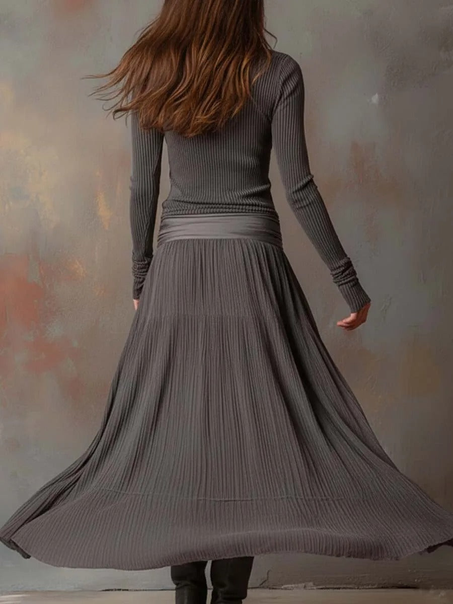 Retro Langarm Maxikleid