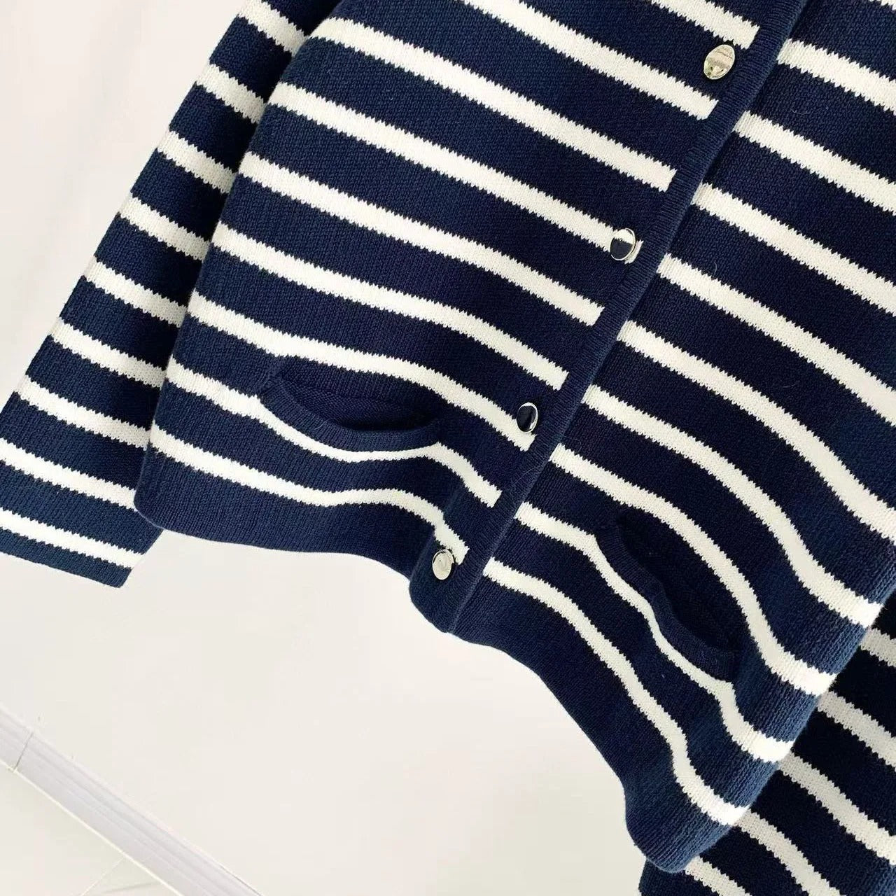 Navy-Weiß Damen Cardigan