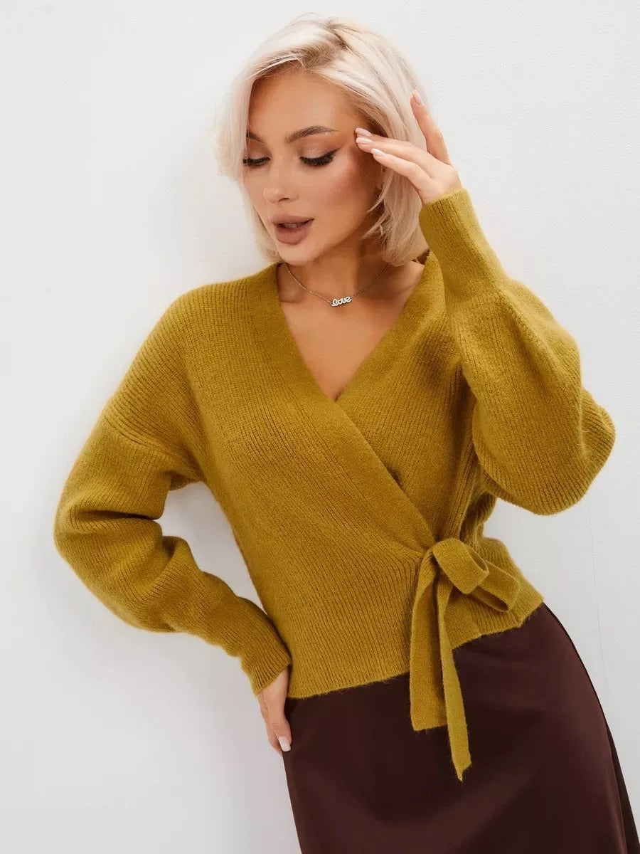 V-Ausschnitt-Gürtel-Strickjacke