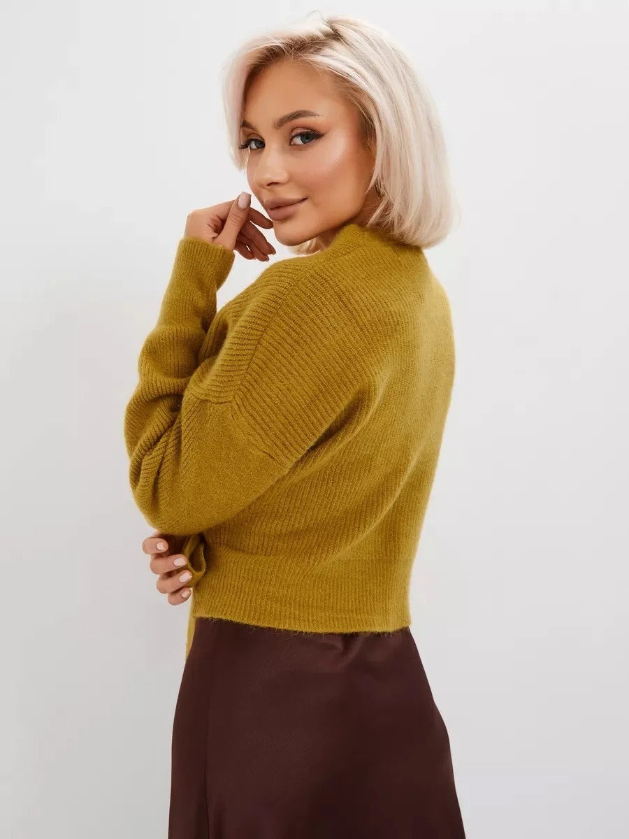 V-Ausschnitt-Gürtel-Strickjacke