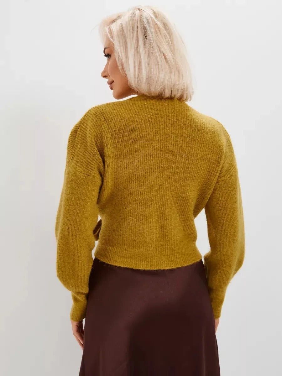 V-Ausschnitt-Gürtel-Strickjacke