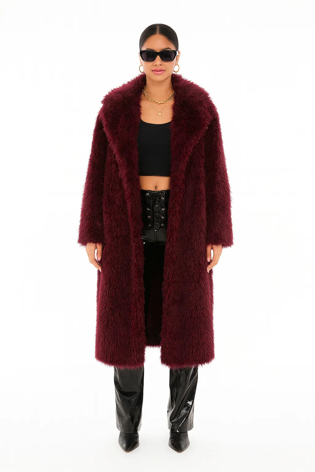Elara Lange Faux-Fur-Manteljacke