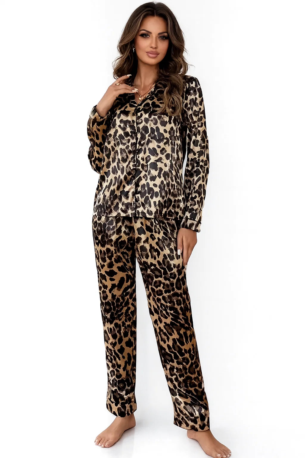 Leoparden Satin-Pyjama-Set