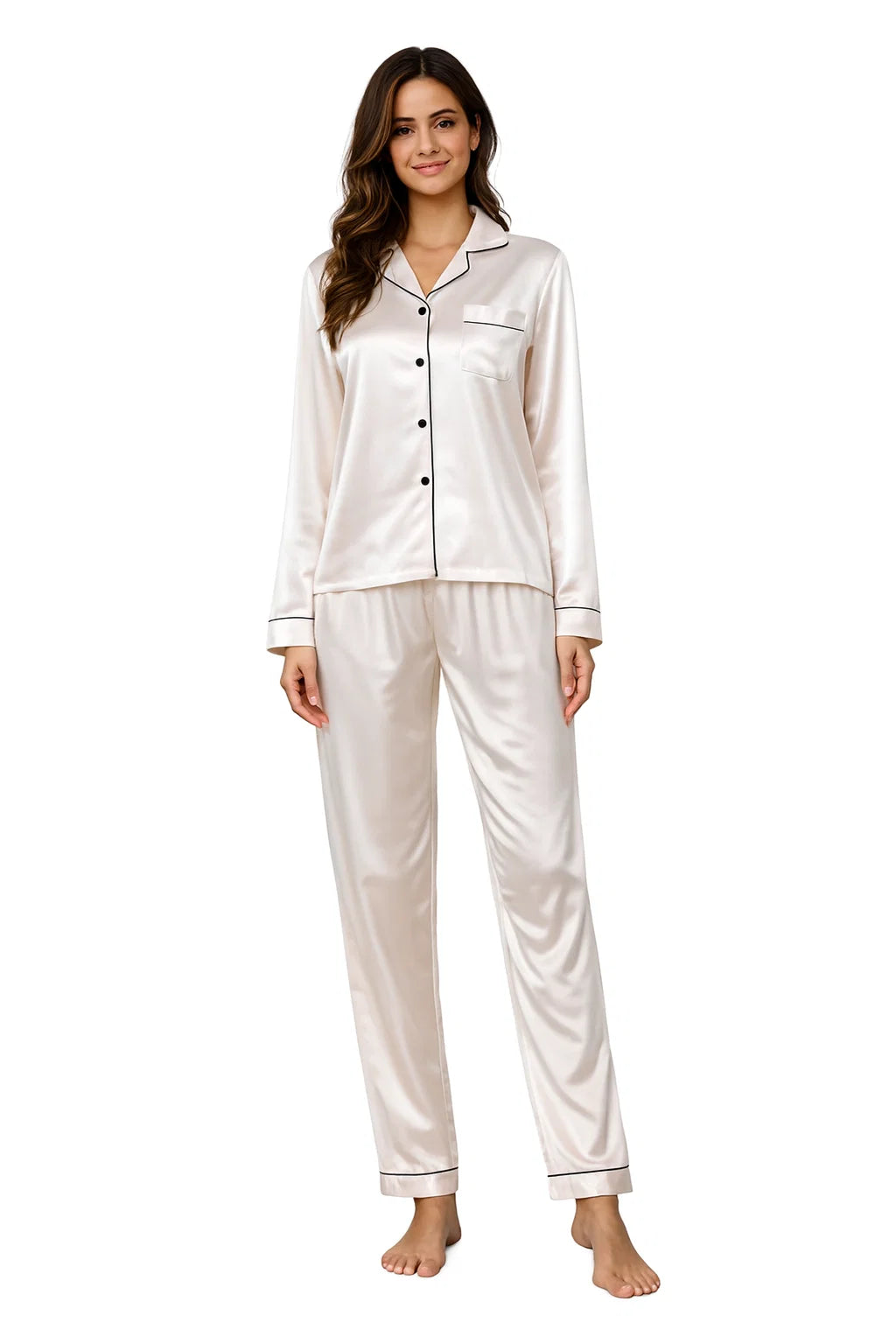 Satin-Pyjama-Set mit Knopfleiste