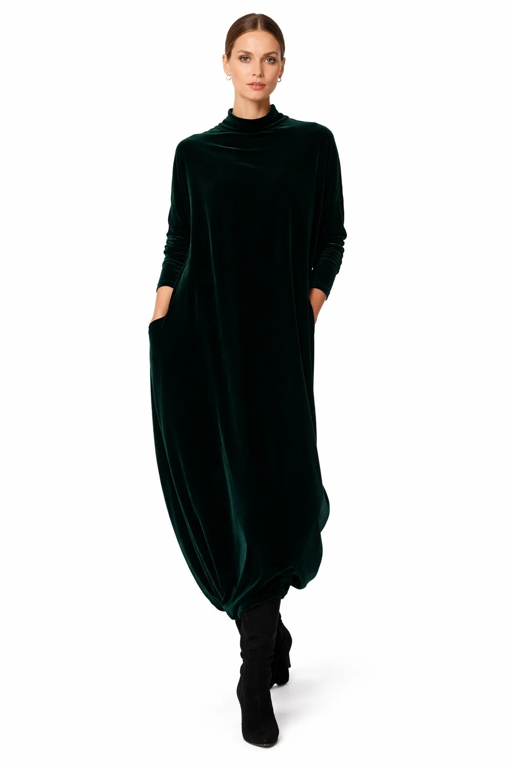 Elegantes Samt-Maxikleid mit Rundhals