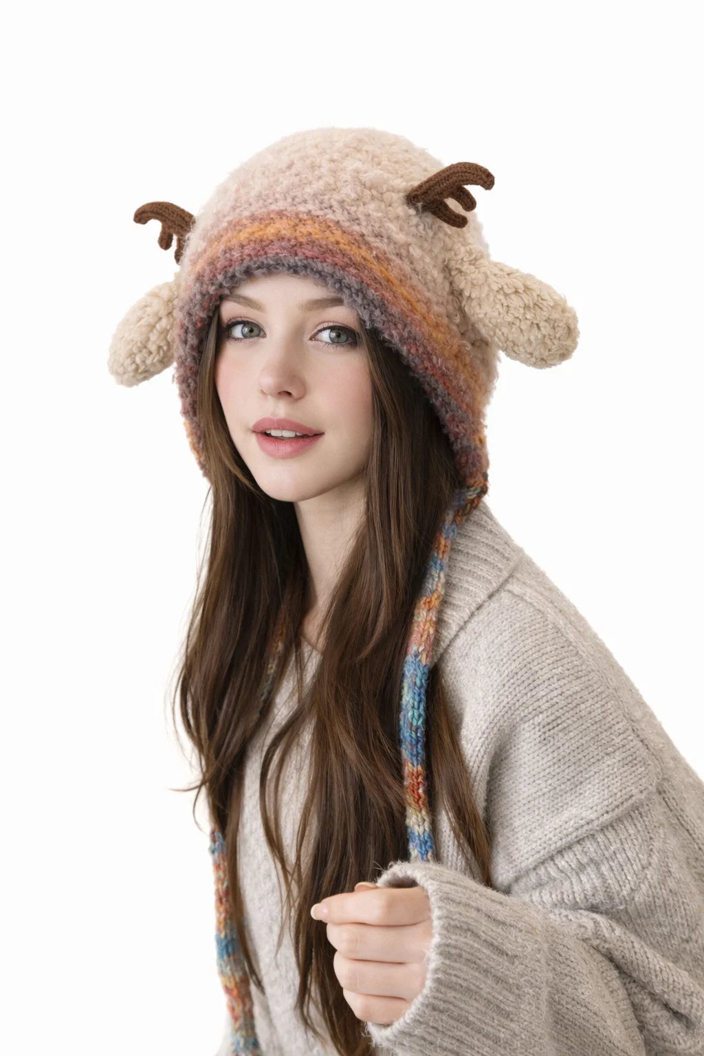 Rentier-Wintermütze mit Ohren