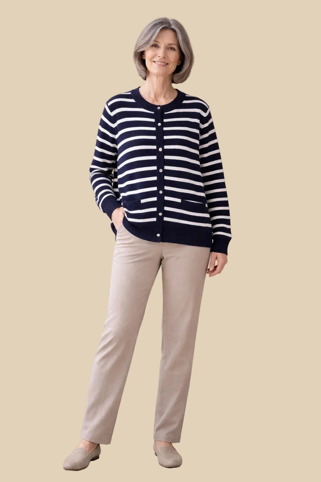 Navy-Weiß Damen Cardigan