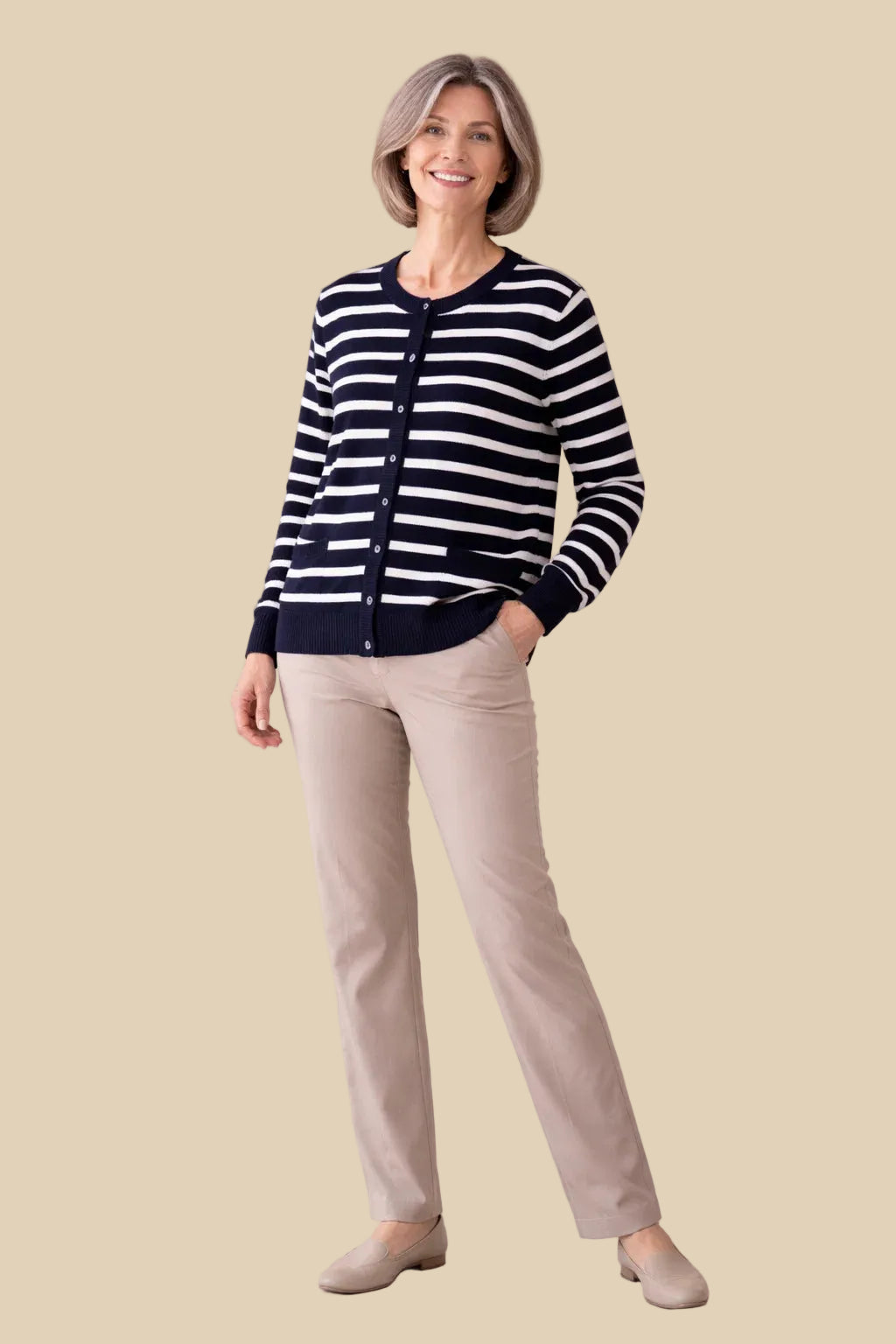 Navy-Weiß Damen Cardigan