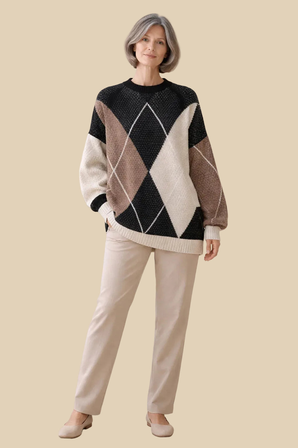 Rautenmuster Kontrast Pullover