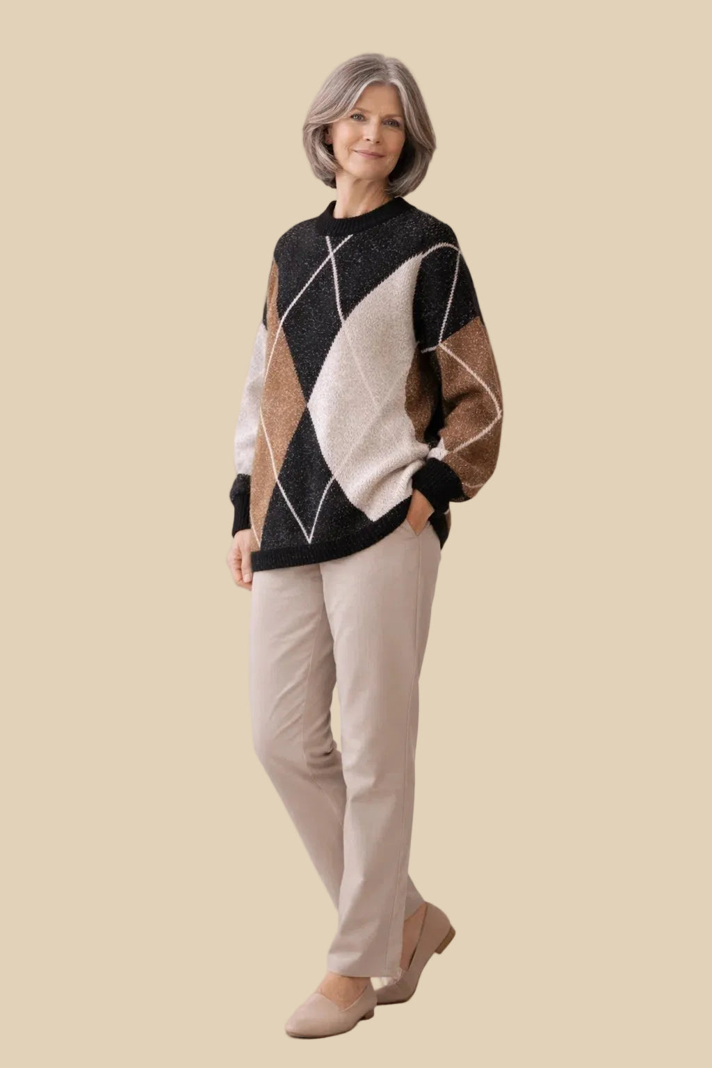 Rautenmuster Kontrast Pullover