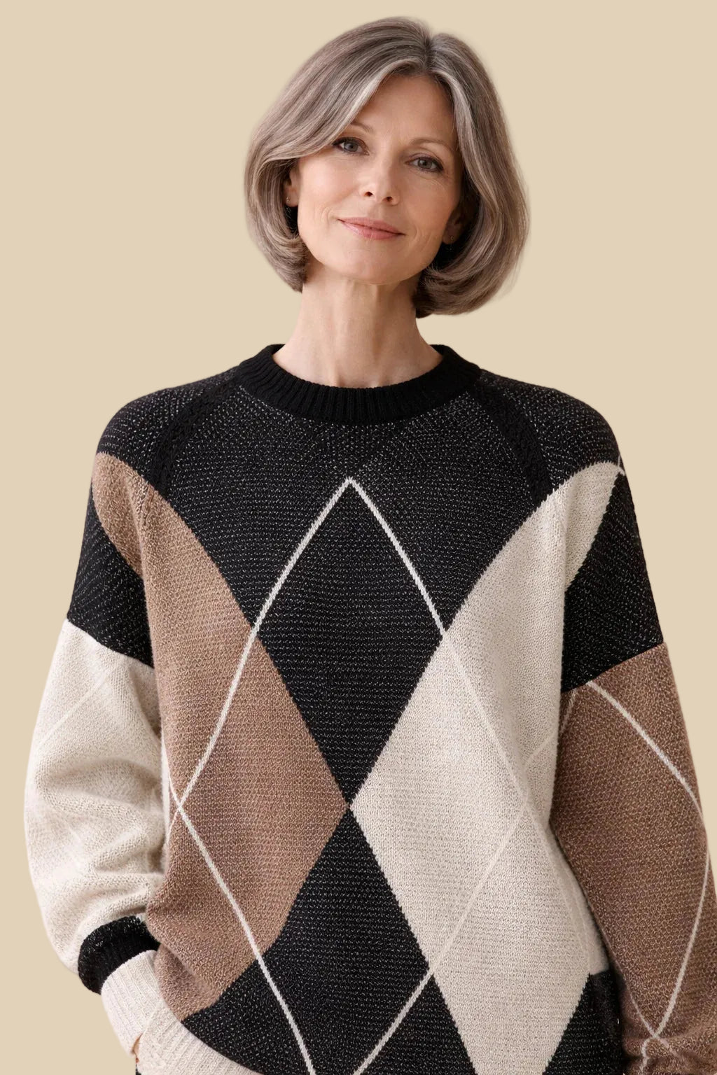 Rautenmuster Kontrast Pullover