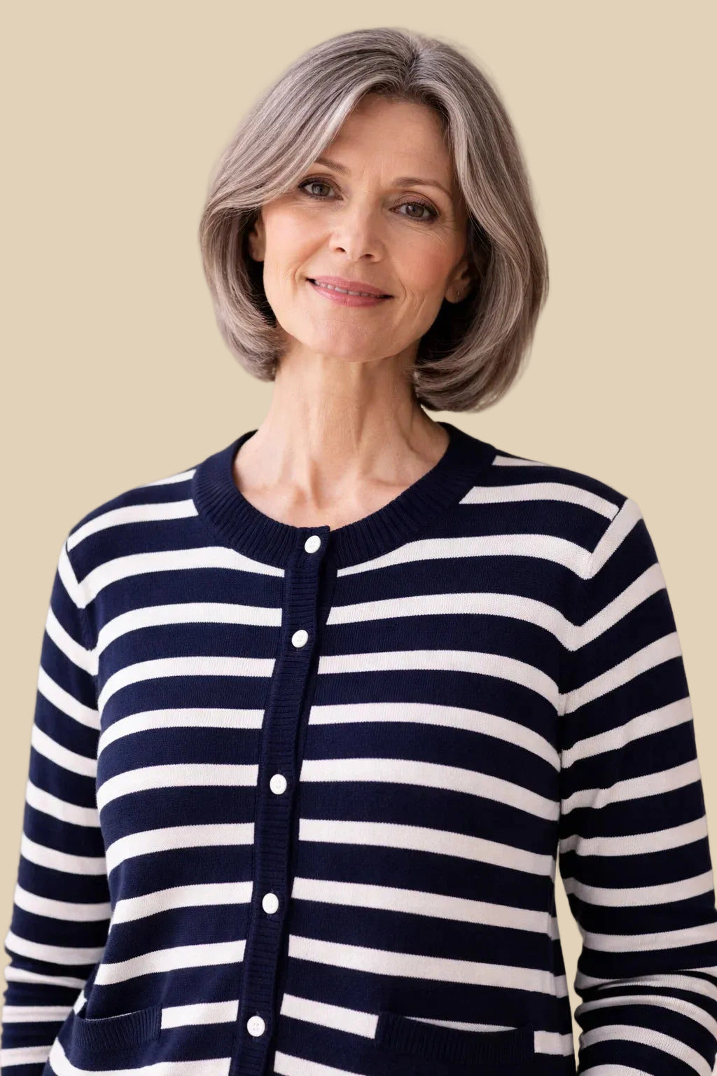 Navy-Weiß Damen Cardigan