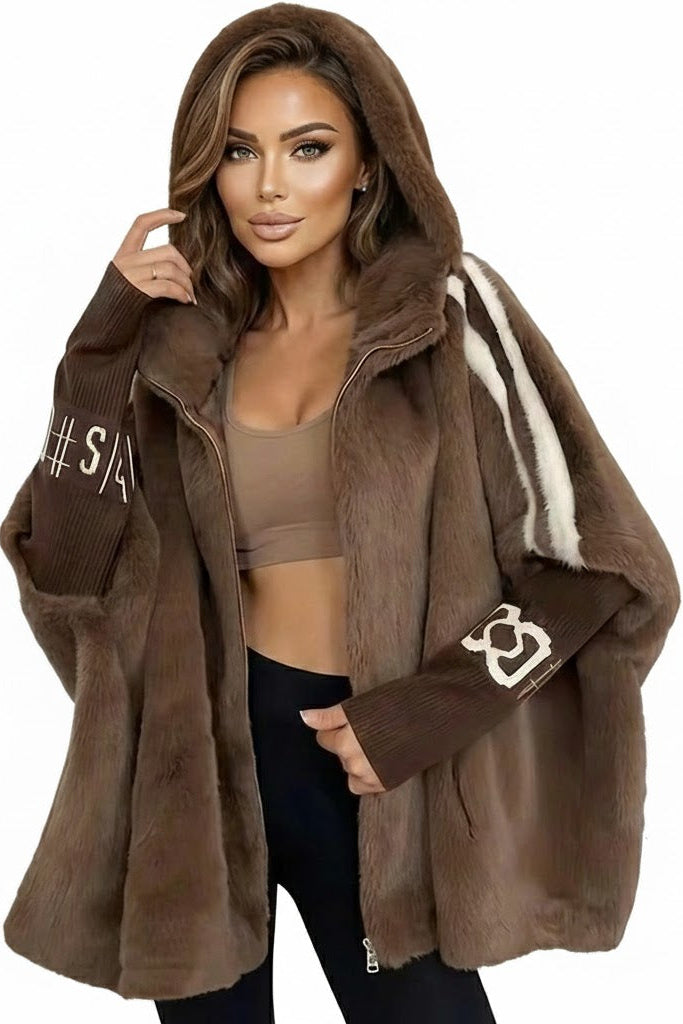 Elegante Patchwork-Kapuzenjacke Winter