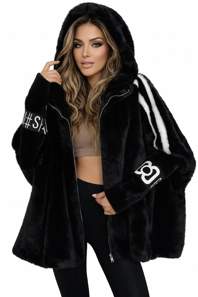 Elegante Patchwork-Kapuzenjacke Winter